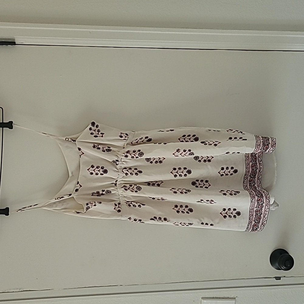 Madewell Silk Sandstar Dress Vinefloral Ivory Red Adjustable Strap Line Size 00 - Picture 2 of 6
